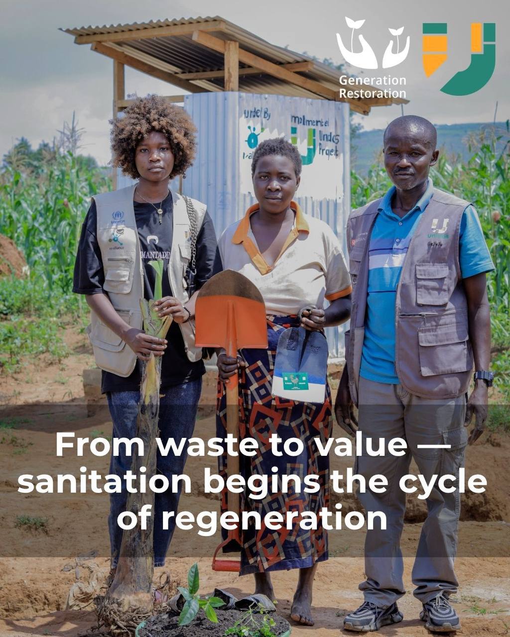 Ecosan toilet team with completed facility